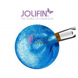 Gel UV Jolifin colorat albastru cu sclipici Glossy Blue 5ml + 1 Pigment Oglinda Cadou